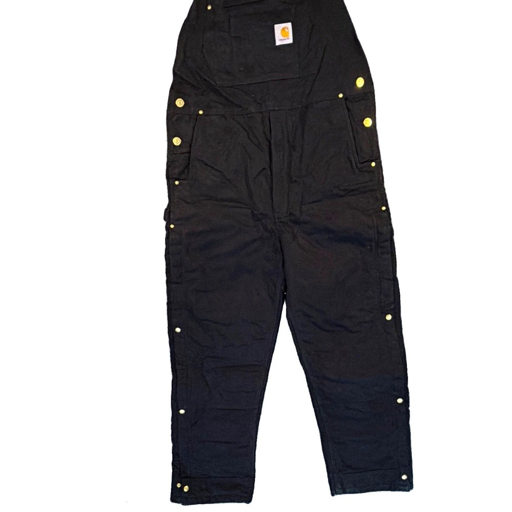 Mens Medium Overalls, Carhartt, Black, Loose Fit Cotton Duck Bibs OR6672-M